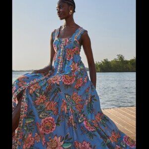 NWT Farm Rio Wonderful Bouquet Blue Sleeveless Maxi Dress Size Medium